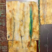 2025 Big feathers 1, mixed media auf Eisen, 50x 70 cm, Privatbesitz