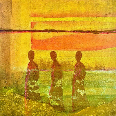 Raum um Raum durchschreiten 1, 2024, Mischtechnik auf Leinwand, 30x30 cm