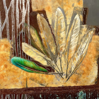 2025 Big feathers 2, mixed media auf Eisen, 70x 50 cm