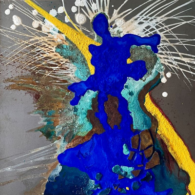 The moment when rhythm is touching your bones, 2024, Pigmente und Rost auf Metall, 30x30 cm, Privatbesitz