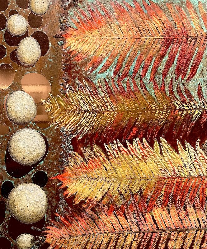 2025 Big fern 2, mixed media auf Kupfer, 70x 50 cm